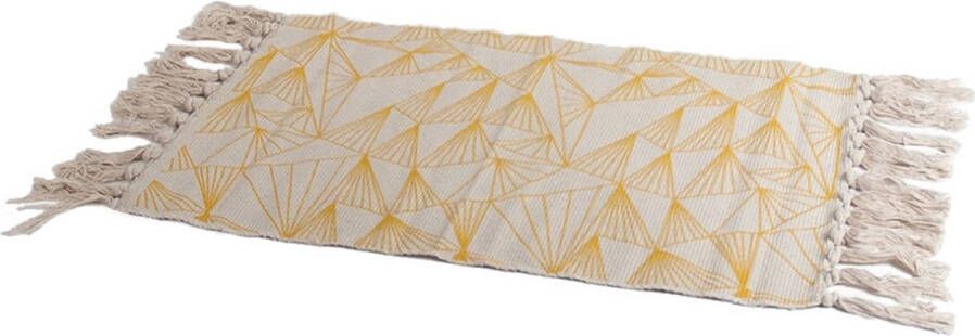 Gerimport Badkamerkleedje rechthoekig 45 x 70 cm naturel met gele geometrische print Badmatjes
