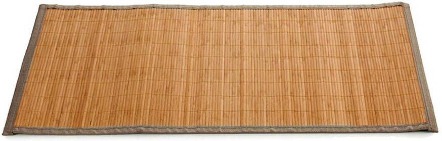 Giftdeco Badkamer vloermat anti-slip donkere bamboe 50 x 80 cm met grijze rand Badmatjes