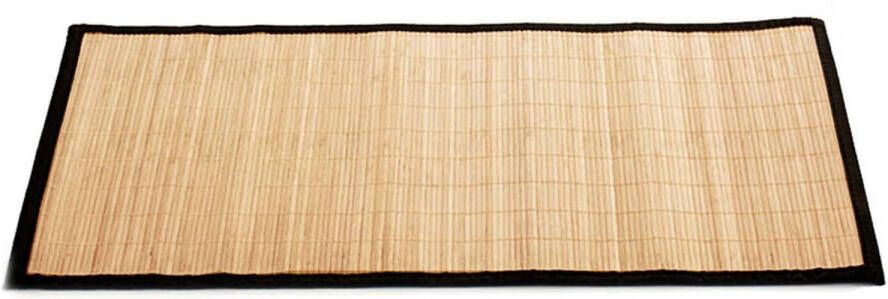 Giftdeco Badkamer vloermat anti-slip lichte bamboe 50 x 80 cm met zwarte rand Badmatjes