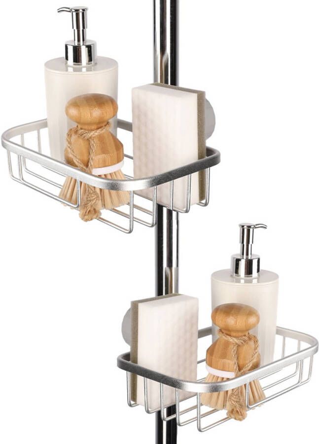 Goliving Doucherek hangend Doucherekje Keukenrek Gootsteen Organizer Badkamer Accessoires Set van 2 Zilver