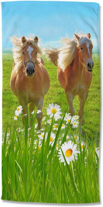 Good Morning Kinder Strandlaken Velours Horses 75x150cm multi