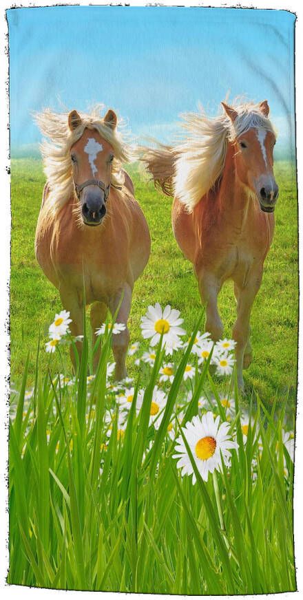 Good Morning strandlaken Horses 75 x 150 cm velours groen