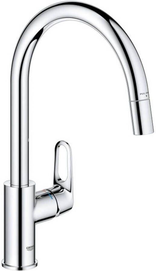 Grohe Start Flow Keukenkraan 1-gats hoge draaibare uittrekbare uitloop voorsprong 21.5cm open greep chroom 30569000