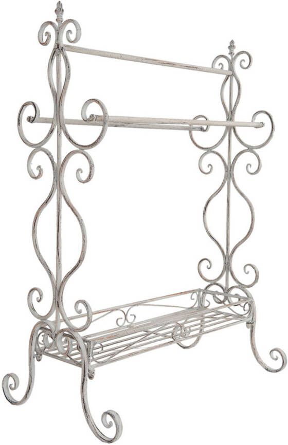HAES deco Handdoekrek met Vintage Ornamenten Wit 65x40x93 cm Metaal Handdoekhouder Handdoekstang