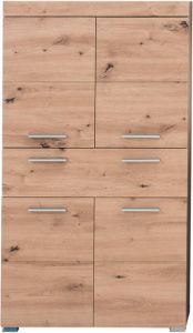 Hioshop AmandaMando badkamerkast 4 deuren 1 lade eiken decor.