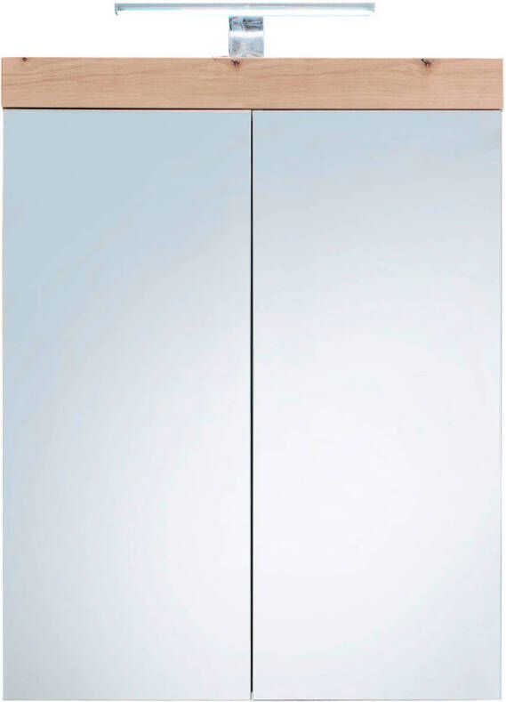 Hioshop AmandaMando spiegelkast 2 deuren incl. verlichting licht eiken decor spiegelglas.