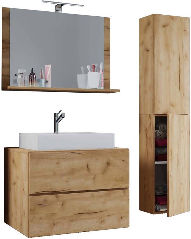 Hioshop LendasL badkamer 60 cm spiegel honing eiken decor.