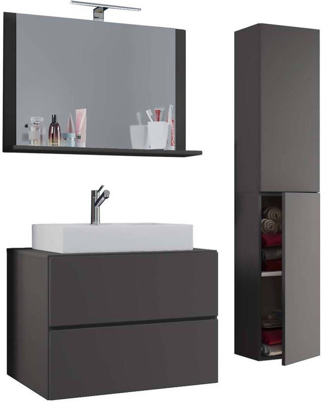 Hioshop LendasL badkamer 80 cm spiegel antraciet.