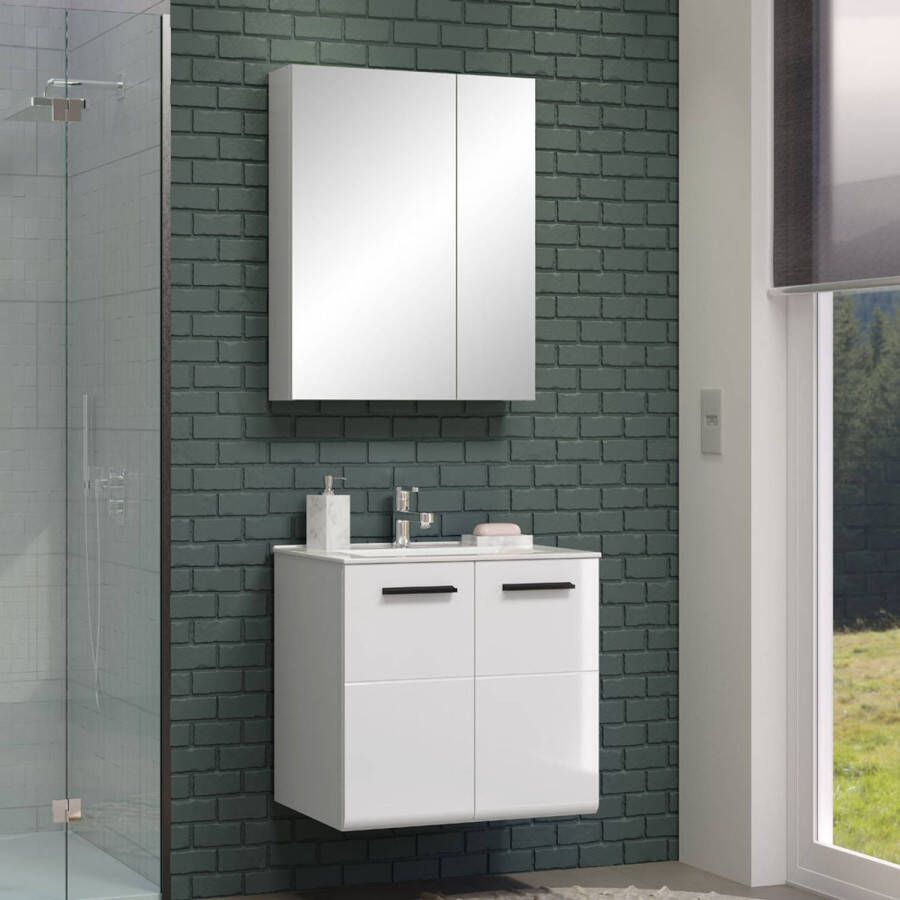 Hioshop Riva badkamer C met spiegelkast wit hoogglans.