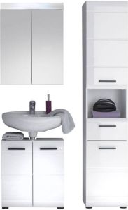 Hioshop Skinglossline Badkamer Met Spiegelkast Incl. Verlichting Wit Hoogglans.