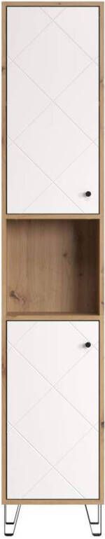 Hioshop Sirion kolomkast wandmontage wit mat eik decor.