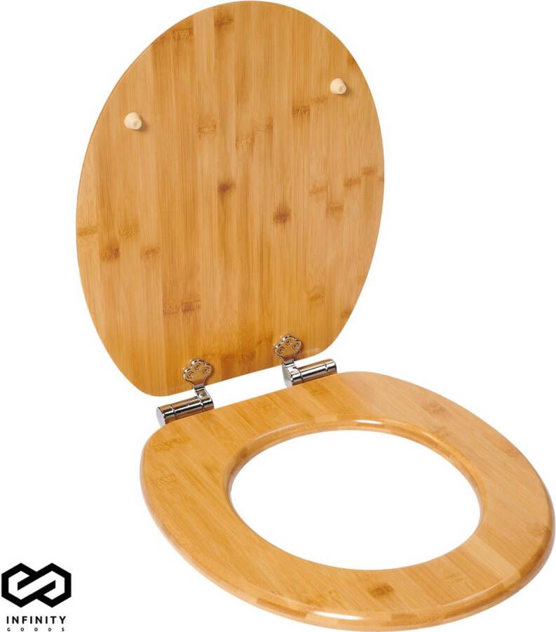 Infinity Goods Bamboe WC Bril Terry Toiletbril Met Deksel Soft Close RVS Scharnieren Inclusief