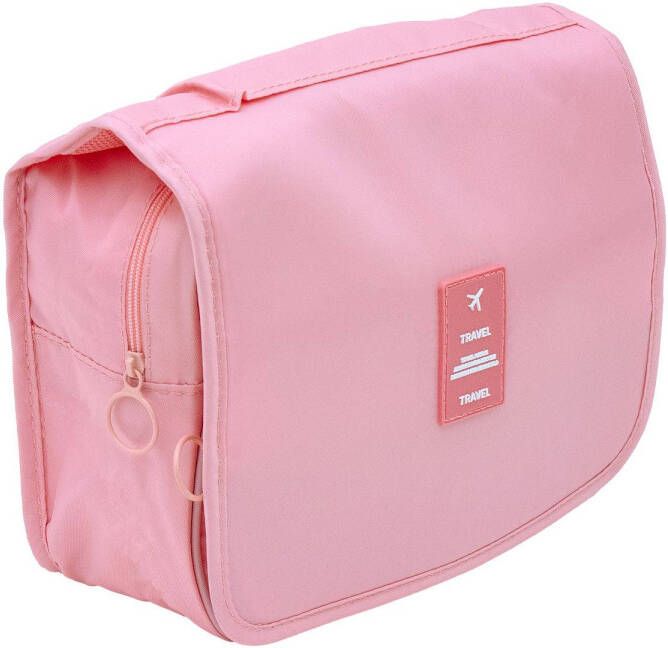 Intirilife waterdichte cosmetic bag in apricot pink toilettas waterafstotende fold out washbag