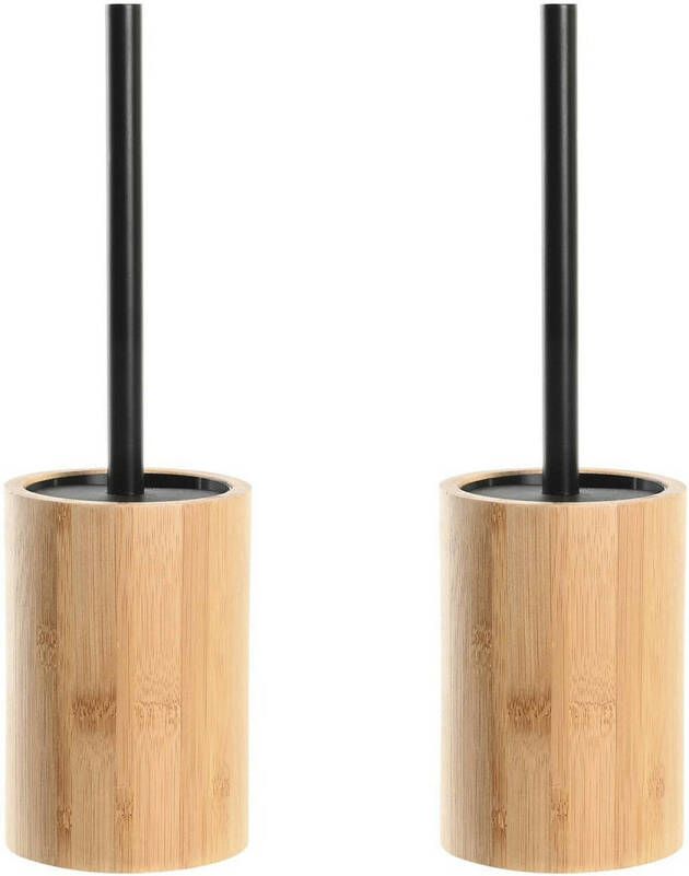 Items 2x Stuks WC Toiletborstel in houder naturel zwart bamboe hout 36 x 10 cm Toiletborstels