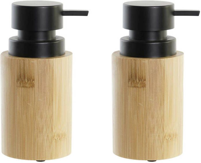 Items 2x Stuks Zeeppompje dispenser bamboe rvs in kleur hout zwart 8 x 16 cm Zeeppompjes