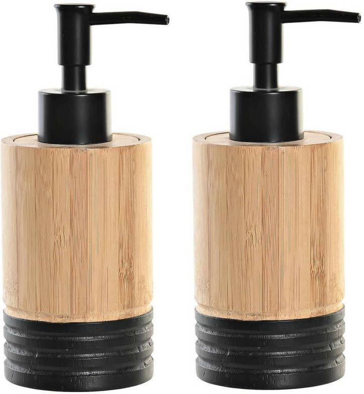 Items 2x stuks zeeppompje dispenser bruin zwart bamboe hout 7 x 17 cm Zeeppompjes