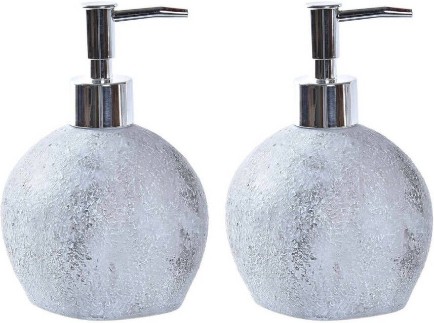 Items 2x stuks zeeppompje dispenser kunststeen rvs in kleur cement grijs 15 cm Zeeppompjes