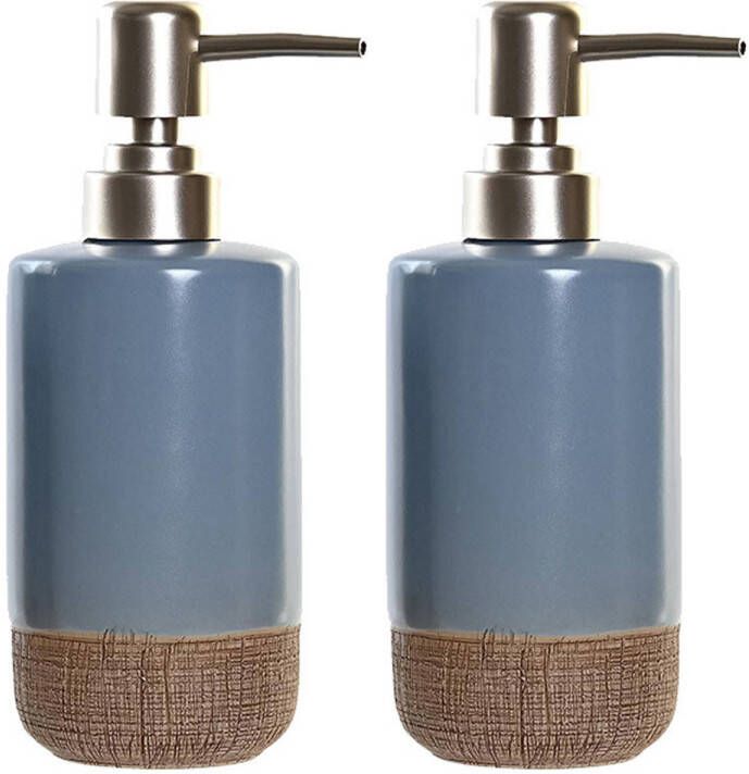 Items 2x stuks zeeppompje dispenser polystone korenblauw 18 cm Zeeppompjes