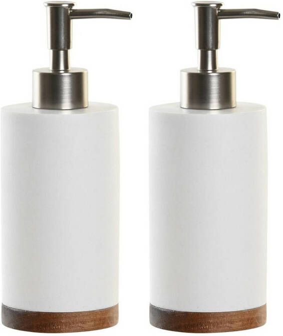 Items 2x stuks zeeppompje dispenser wit keramiek acaciahout 7 x 19 cm Zeeppompjes