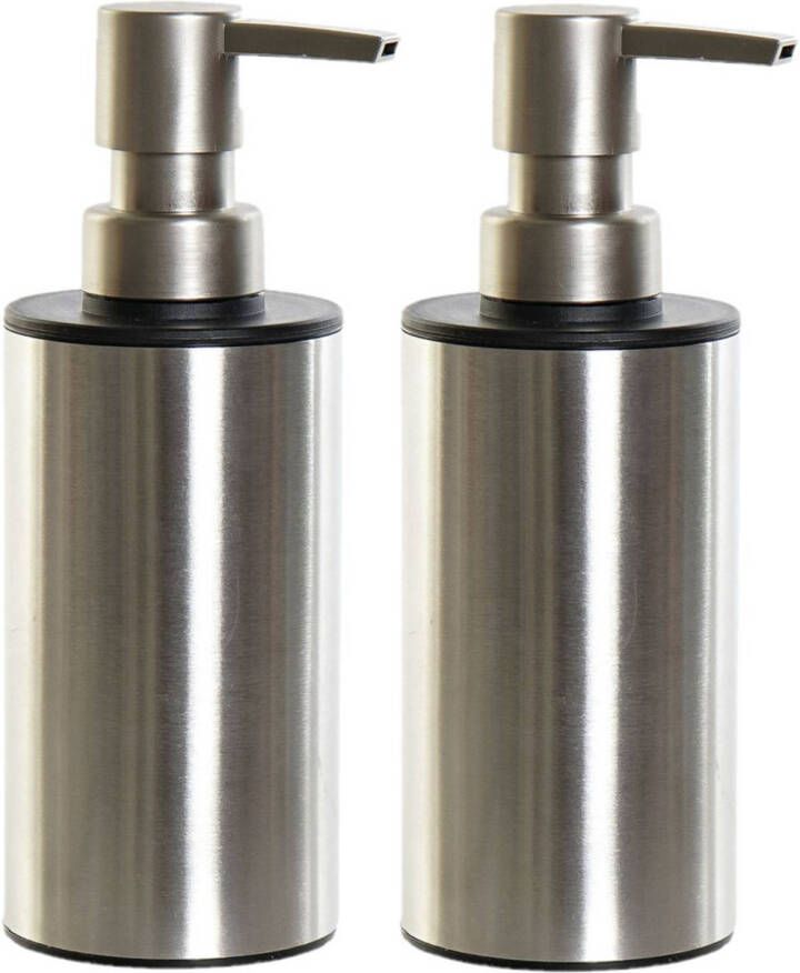 Items 2x stuks zeeppompjes zeepdispensers zilver RVS 300 ml Zeeppompjes