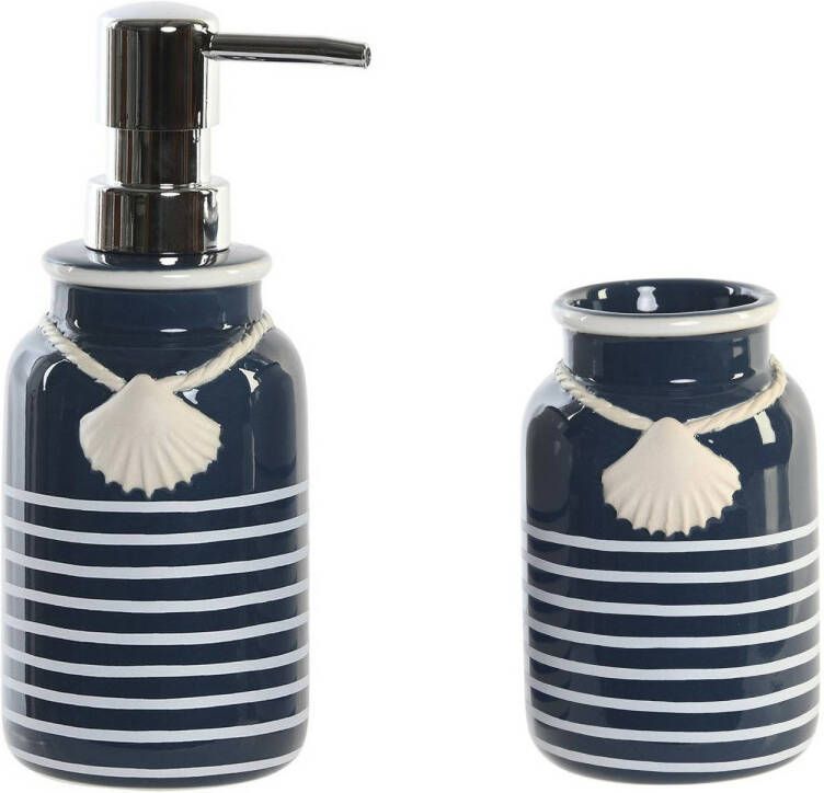 Items Badkamer accessoires setje drinkbeker en zeeppompje 18 cm beach blue white Zeeppompjes