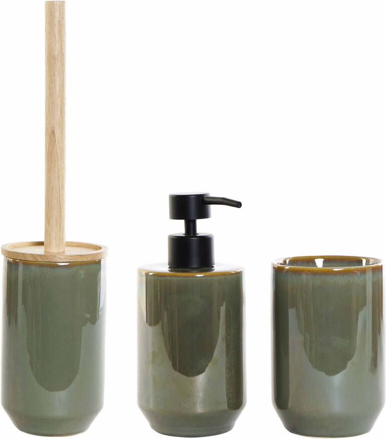 Items Badkamerset met zeeppompje toiletborstel en tandenborstel beker groen keramiek Badkameraccessoireset