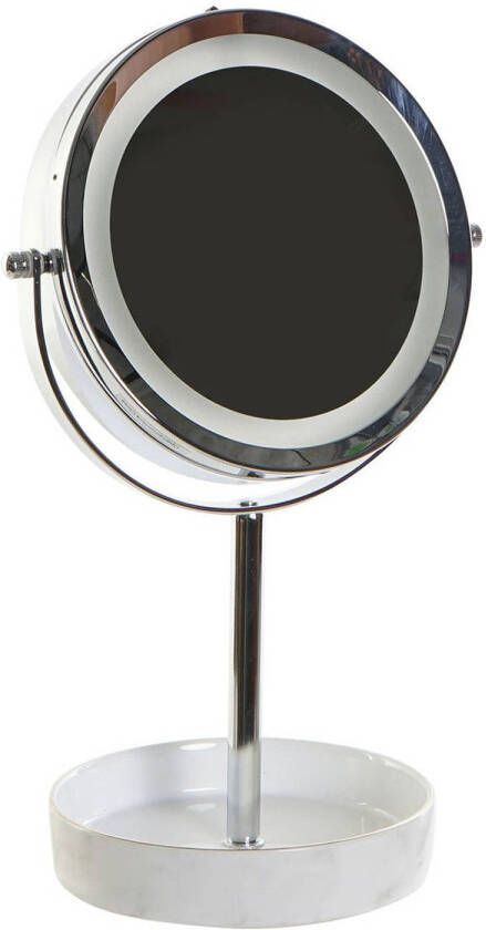 Items Luxe badkamerspiegel make-up spiegel met LED verlichting rond zilver metaal D15 x H33 cm Make-up spiegeltjes