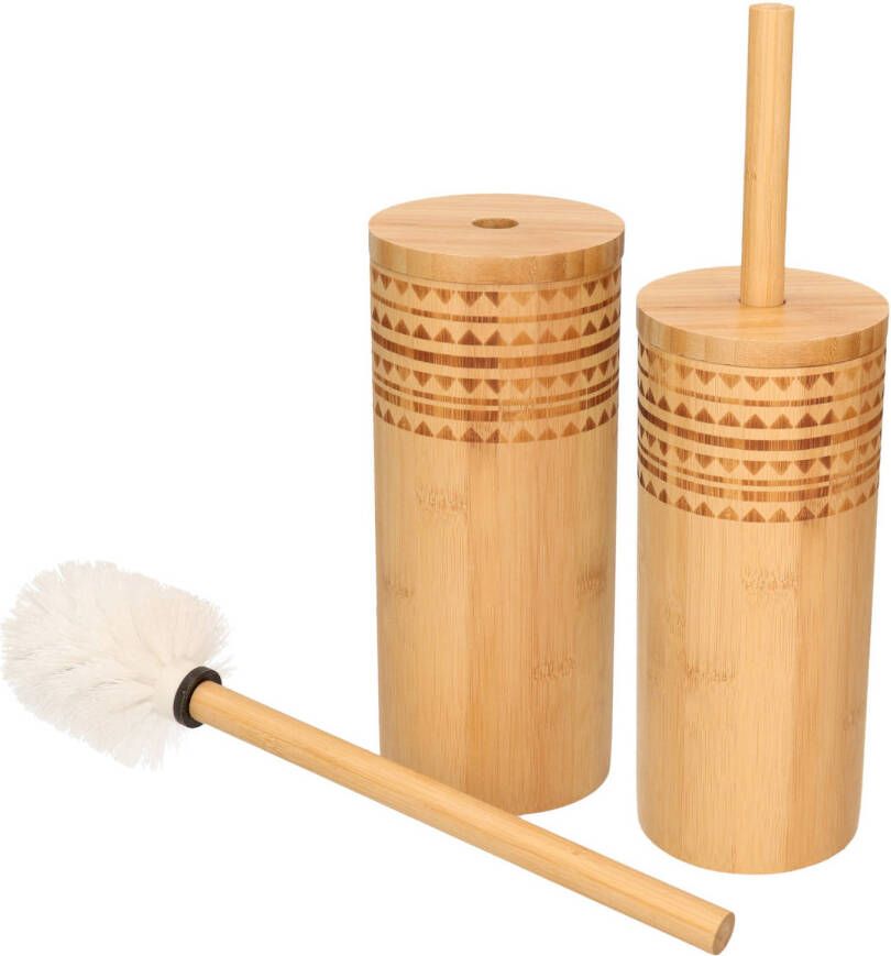 Items Set van 2x stuks toiletborstel bruin met houder van bamboe 24 cm Toiletborstels