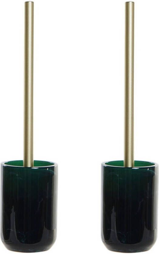 Items Set van 2x stuks toiletborstel groen met marmer look houder van polyresin 37 cm Toiletborstels
