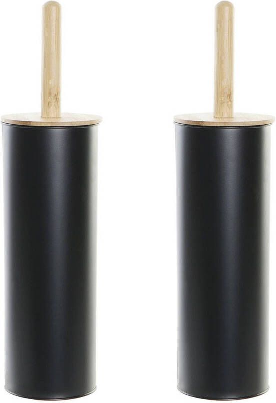 Items Set van 2x stuks toiletborstel zwart met houder van metaal 38 cm Toiletborstels