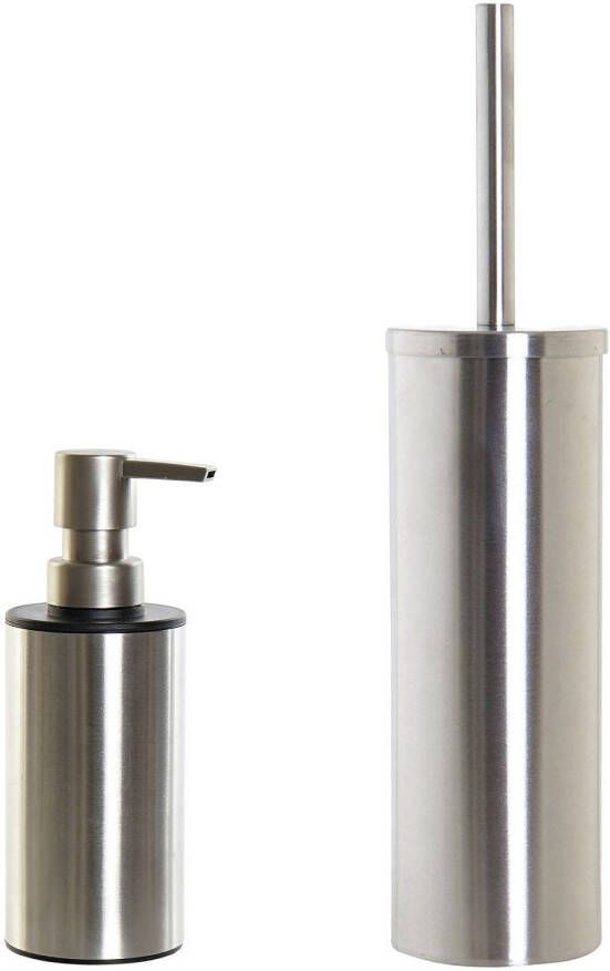Items Toiletborstel houder zilver 39 cm met zeeppompje 300 ml metaal Badkameraccessoireset