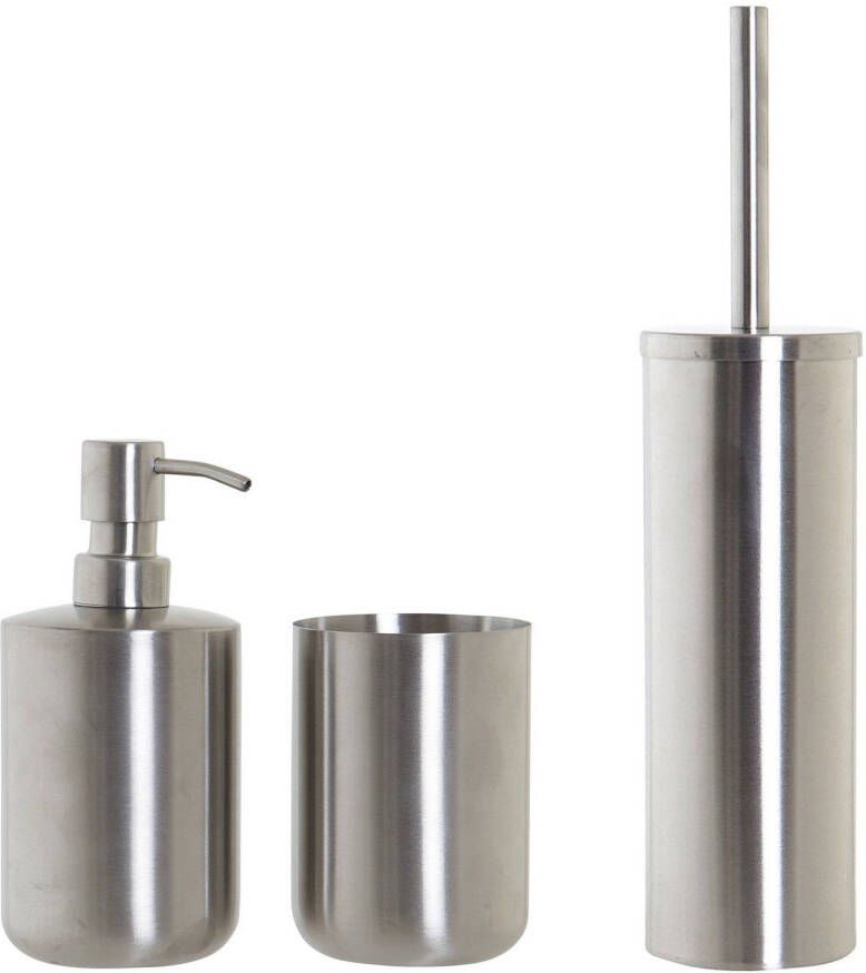 Items Toiletborstel houder zilver 39cm met zeeppompje 400 ml en beker metaal Badkameraccessoireset