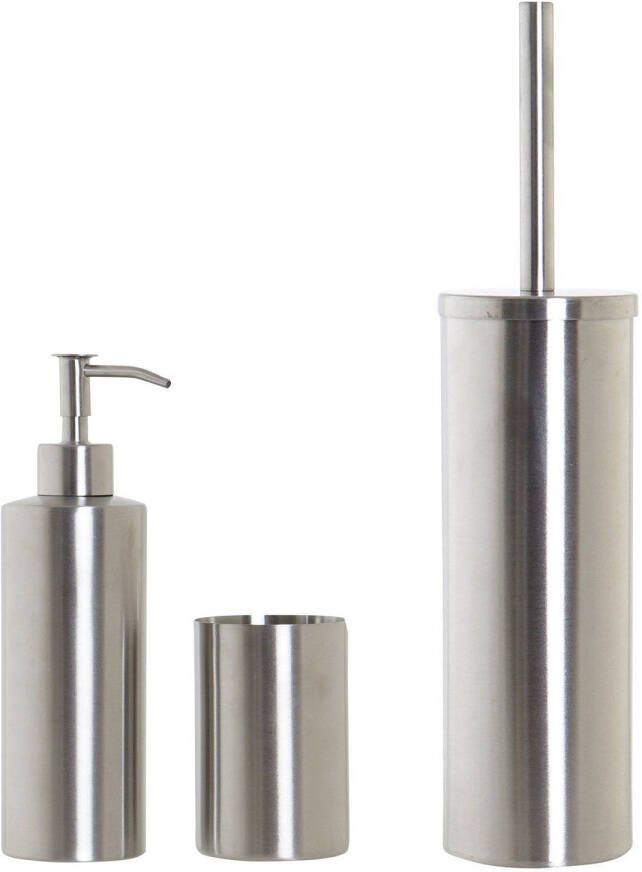 Items Toiletborstel houder zilver 39cm met zeeppompje 400 ml en beker metaal Badkameraccessoireset