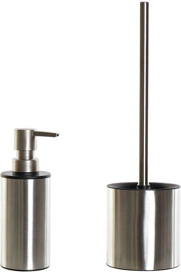 Items Toiletborstel houder zilver zwart 37 cm met zeeppompje 300 ml metaal Badkameraccessoireset