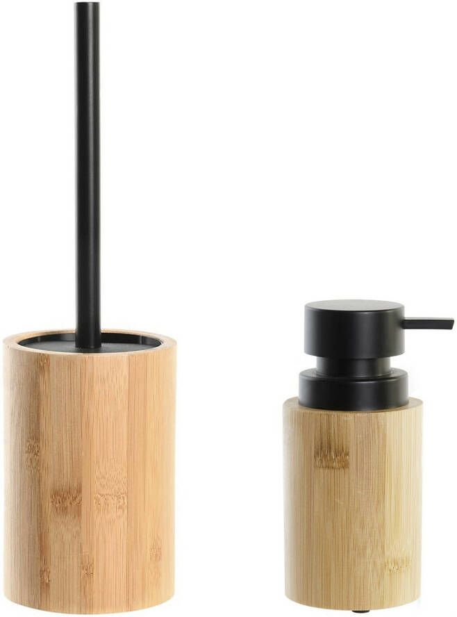Items Toiletborstel in houder 36 cm met zeeppompje 16 cm bamboe hout Badkameraccessoireset