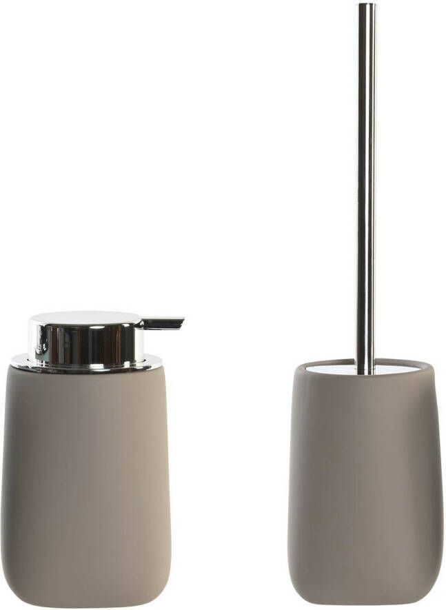 Items Toiletborstel in houder 41 cm met zeeppompje 14 cm taupe beige Badkameraccessoireset