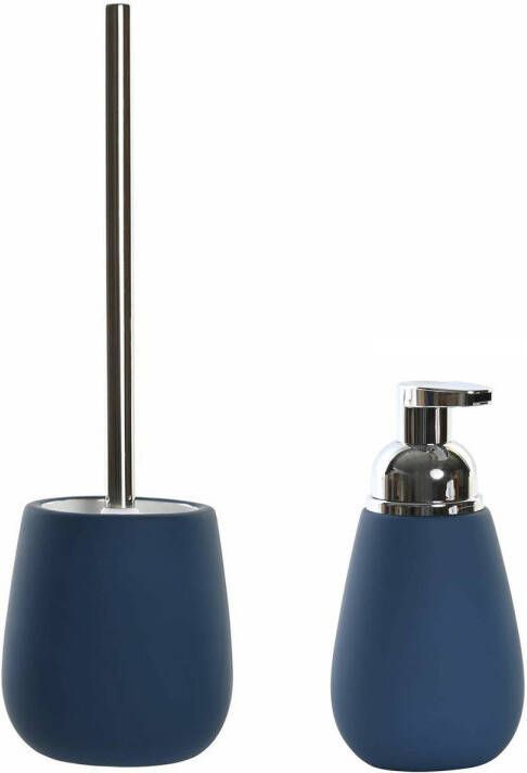 Items Toiletborstel met houder 39 cm en zeeppompje 280 ml keramiek donkerblauw Badkameraccessoireset
