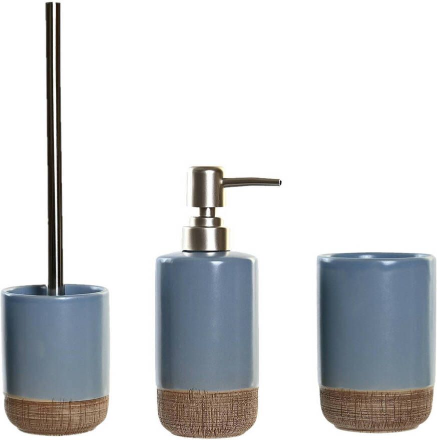 Items Toiletborstel met houder en zeeppompje 300 ml polystone korenblauw Badkameraccessoireset