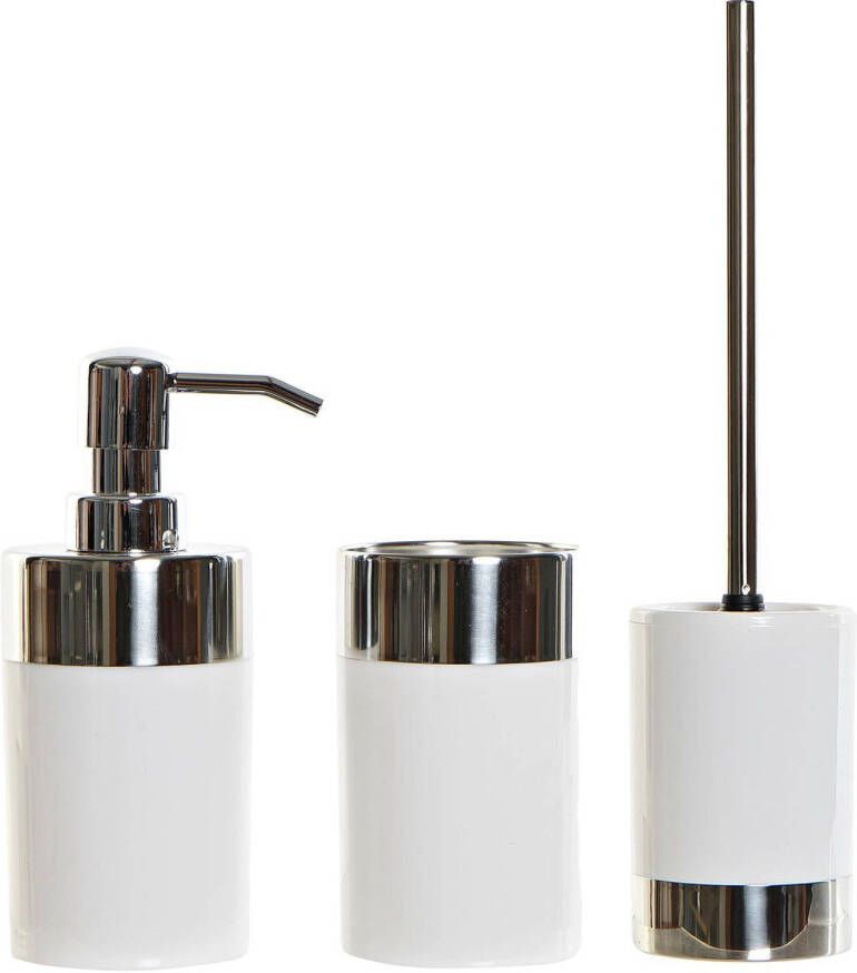 Items Toiletborstel WC-borstel houder wit zilver 41 cm met zeeppompje beker Badkameraccessoireset
