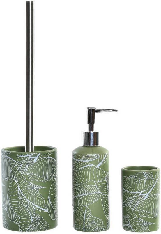 Items WC Toiletborstel met zeeppompje beker Groen flowers Kunststeen Toiletborstels
