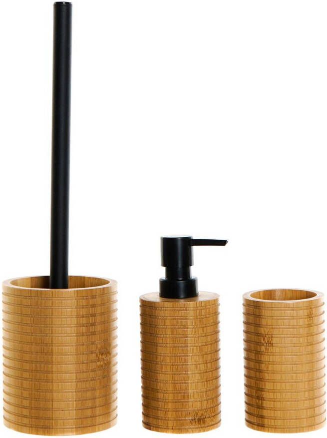 Items WC Toiletborstel met zeeppompje beker naturel zwart bamboe hout Toiletborstels