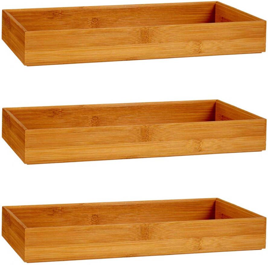 Kinvara 3x Stuks Kast lade make-up organizers bamboe hout bakje 38 x 15 x 5 cm Make-up dozen