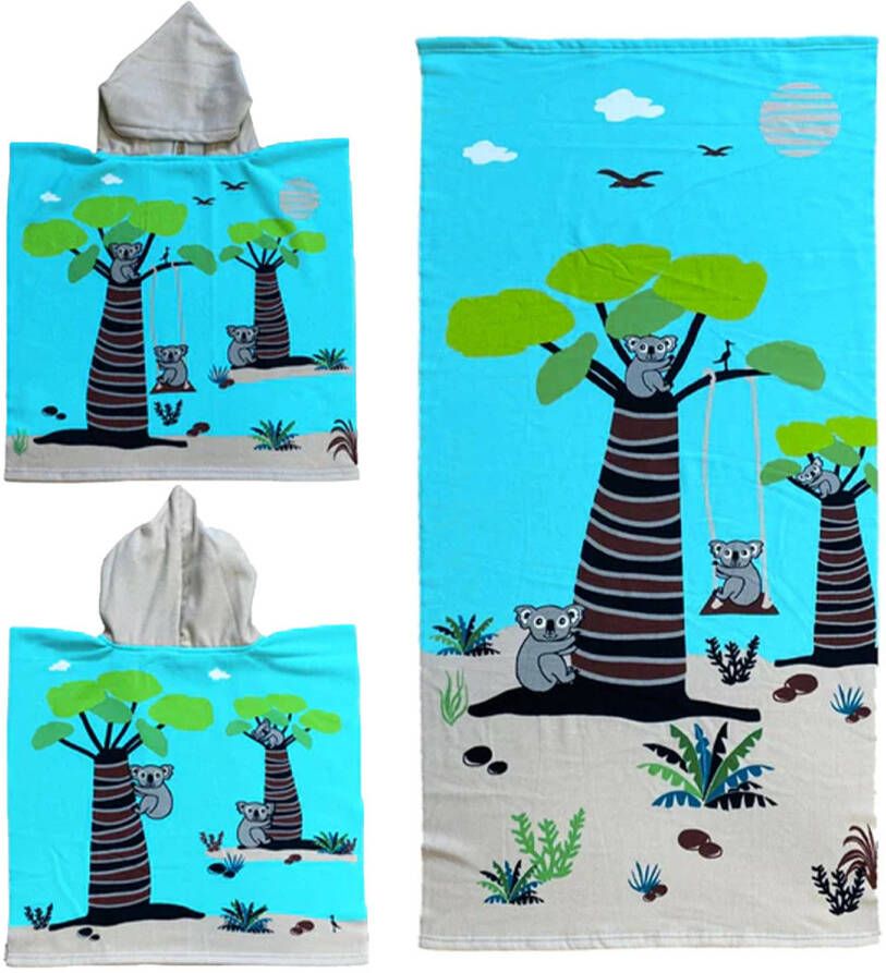 Le Comptoir Set van bad cape poncho met strand badlaken microvezel Strandhanddoeken voor kinderen met koalas Badcapes