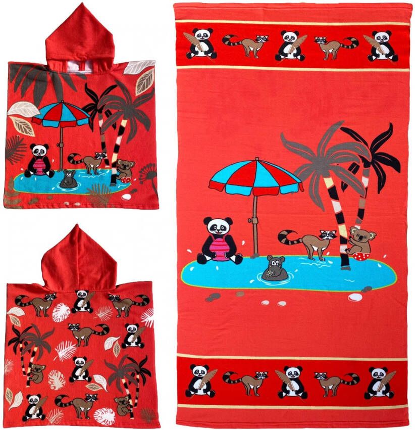 Le Comptoir Set van bad cape poncho met strand badlaken voor kinderen dierenprint print microvezel Badcapes