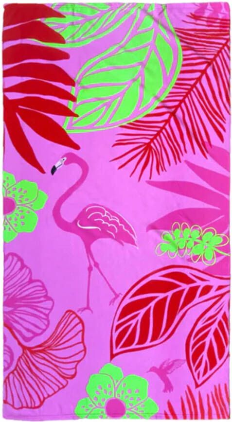 Le Comptoir Strand badlaken flamingo print 90 x 170 cm microvezel Strandlakens