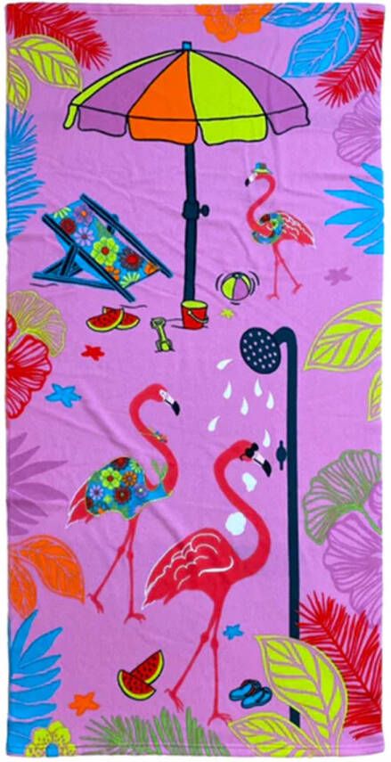 Le Comptoir Strand badlaken voor kinderen flamingo print 70 x 140 cm microvezel Strandlakens