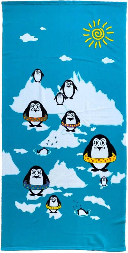 Le Comptoir Strand badlaken voor kinderen pinguin print 70 x 140 cm microvezel Strandlakens