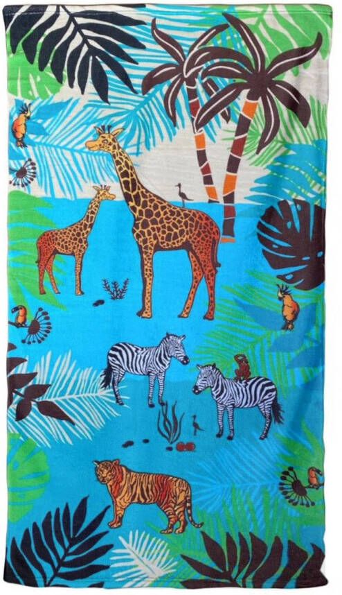 Le Comptoir Strand badlaken Voor Kinderen Savanne Safari Dierenprint 70 X 140 Cm Microvezel Strandlakens