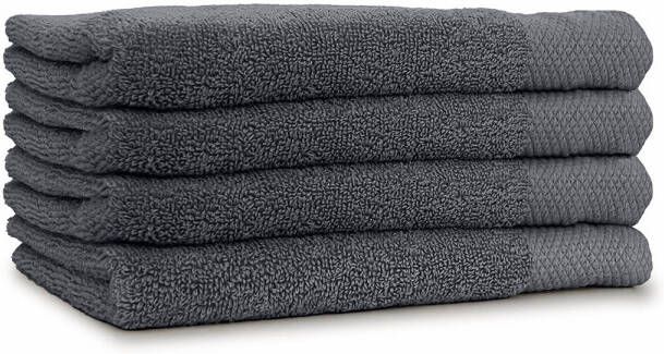 Linnick Diamond Badstof Handdoek 50x100cm dark grey set van 4