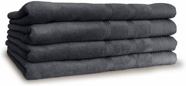 Linnick Diamond Velours Badlaken 100% Katoen 70x140cm dark grey Set van 4